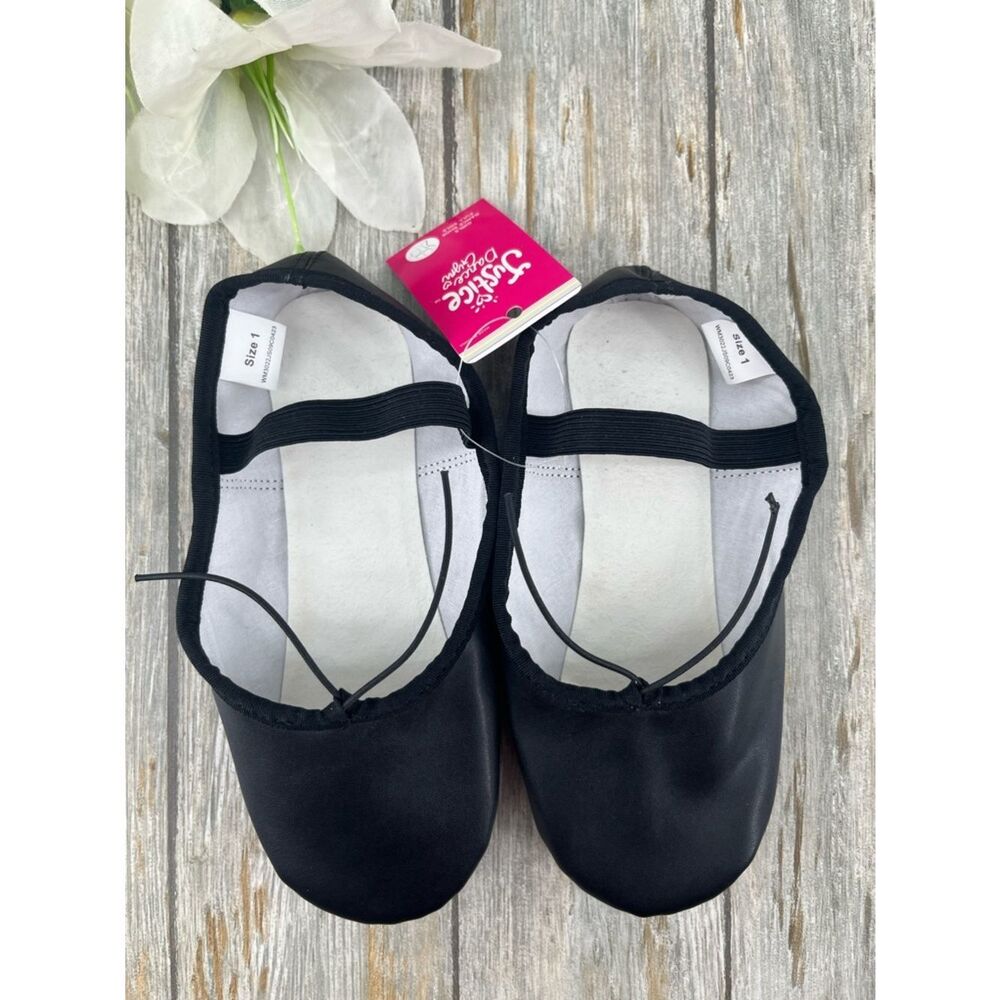 Justice Girls Ballet Shoes Dance Class Leather Sole Adjustable Strap Size 1